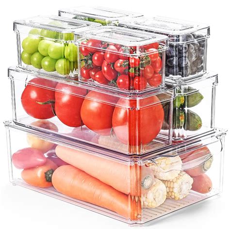 Buy ECUCM Set of 7 Fridge Organisers Stackable Storage Containers with ...