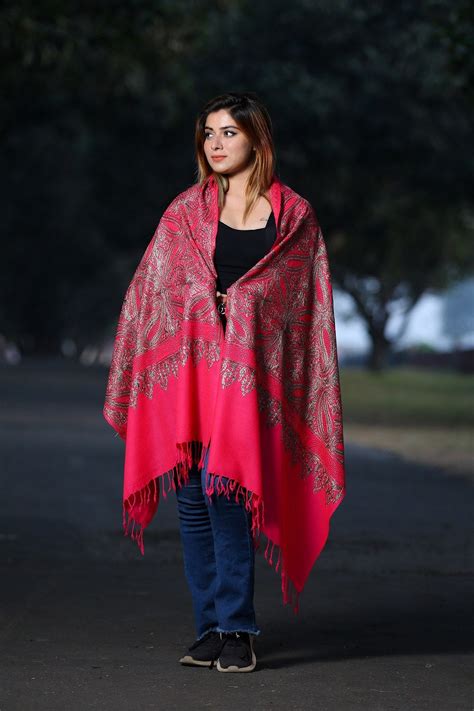Bright charming pink colour kashmiri stole with classy swarovski work