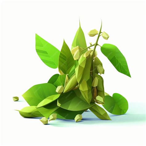Low poly soybean pod with leaves and seeds | Premium AI-generated image
