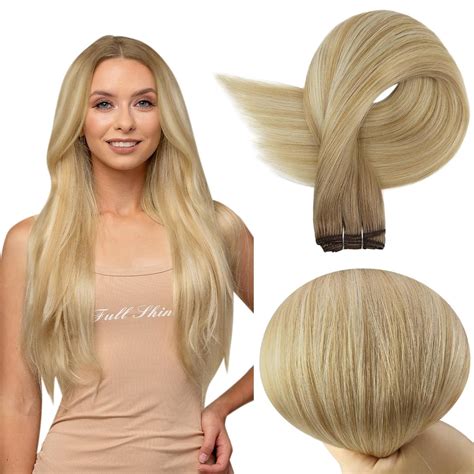 Amazon.com : Full Shine Sew In Hair Extensions Real Human Hair Blonde ...
