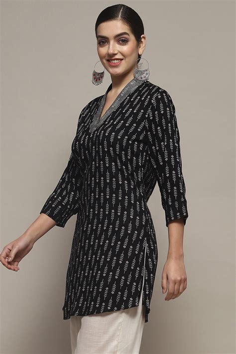 Buy Black Viscose Rayon Printed Short Kurta Online at Biba India