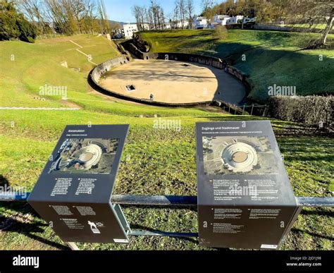 In the foreground, tourist information board on the ancient Roman ...