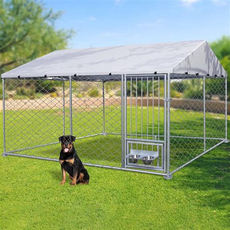Large Outdoor Dog Kennel with Roof, 10'×10' Outside Dog Kennel Heavy ...