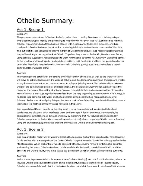 Othello Summary - Othello Summary: Act 1, Scene 1 Summary: The play ...