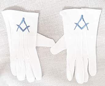 Size Large Embroidered / Stitched Blue LOGO Gloves, Masonic Logo Mason ...