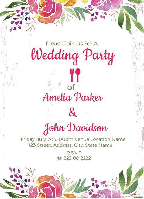 Free Wedding Party Invitation Template in Adobe Photoshop, Illustrator ...