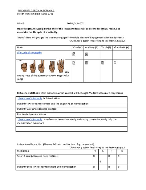 Test Part 2 Lesson Plan - UNIVERSAL DESIGN for LEARNING Lesson Plan ...