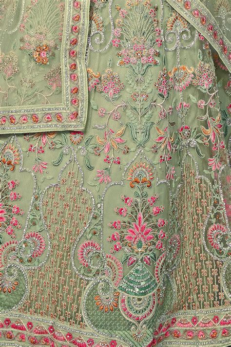 Green Pakistani Net Lehenga Choli For Indian Festivals