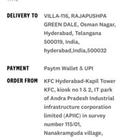 KFC India — KFC order not delivered and not refunded the amount.