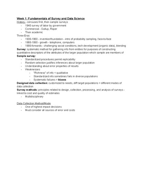 Survmeth 600 Final Study Guide - Week 1: Fundamentals of Survey and ...