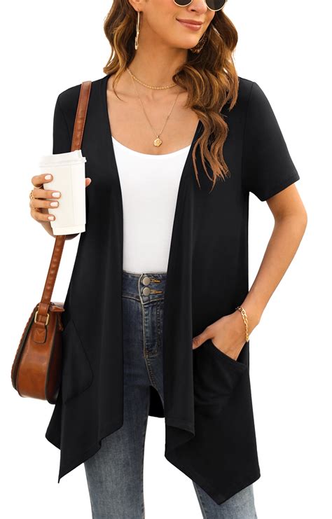 Uvplove Floral Short Sleeve Cardigans for Women Casual Drape Open Front ...