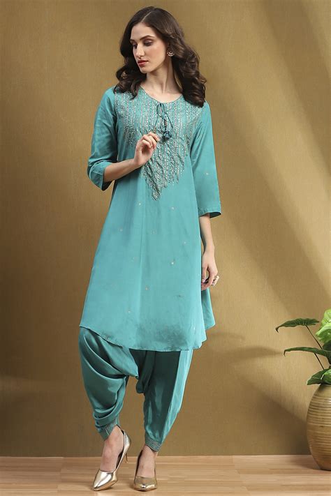 Green Viscose Printed Festive Straight Kurta Set at Biba India