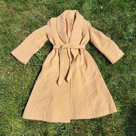 vintage retro tan long trench coat with built in... - Depop