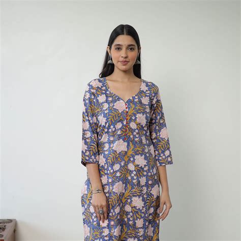 Blue Sanganeri Block Printed Cotton Straight Kurta – iTokri आई.टोकरी
