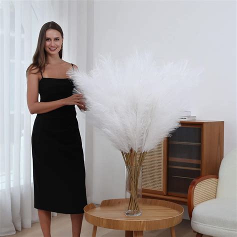 Buy 8 Pcs 45 inch Tall Faux Pampas Grass Decor, Large Artificial White ...