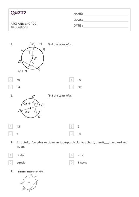 50+ arcs and chords worksheets for 10th Class on Quizizz | Free & Printable