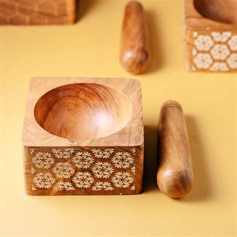 Buy Okhli Handcarved Premium Wood Mortar & Pestle Set Online On Zwende