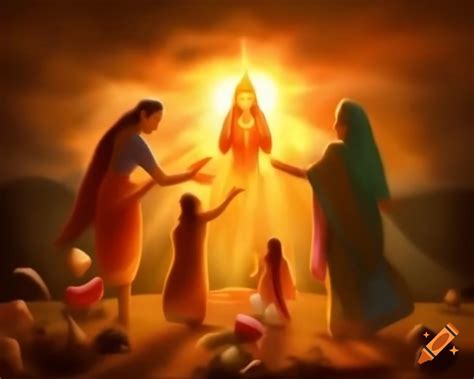 Scenes of divine interventions depicting healing, bountiful harvest ...