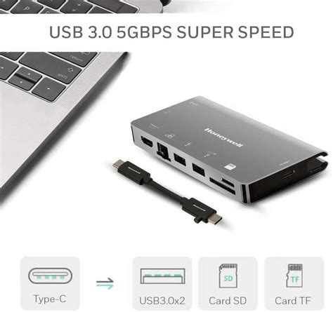 Honeywell 8-in-1 with 4K HDMI,VGA,RJ45 Ethernet,2xUSB 3.0 & Type C 3.0 ...