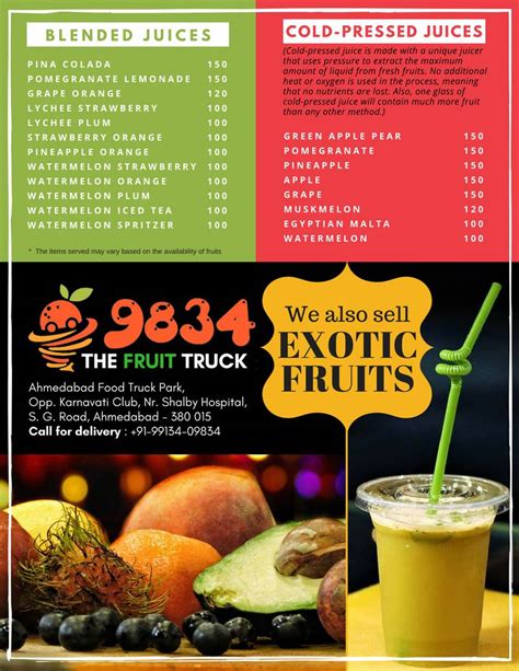 Menu at 9834 The Fruit Bar, Ahmedabad, Urban Chowk