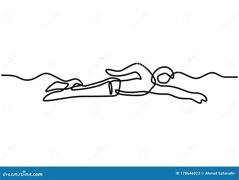 One Continuous Line Drawing of Professional Swimmer Man Swimming ...