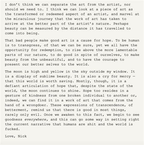 Nick Cave answering: Should we separate the artist from the art? What ...