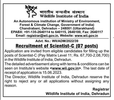 WII-Wildlife Institute of India Recruitment 2023