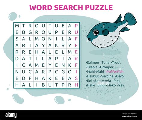 Word search puzzle. Crossword with various fish Stock Vector Image ...