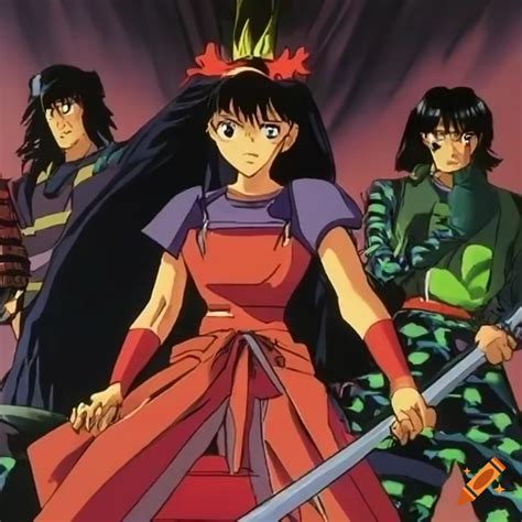 Samurai with green lightning aura in 80-90's anime style