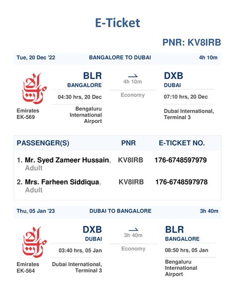 BLR-DXB-BLR Mr. Syed Zameer Hussain - E-Ticket PNR: KV8IRB Tue, 20 Dec ...
