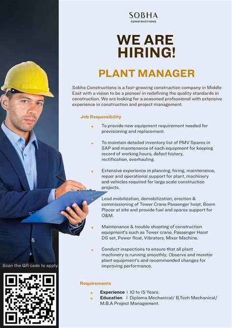 We are Hiring a Plant Manager | Sobha Constructions | Dubai