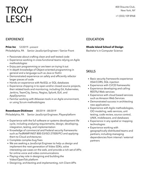 Image result for JavaScript Sample Experence Resume