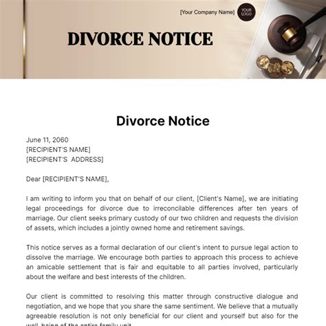 Free Divorce Notice Template to Edit Online