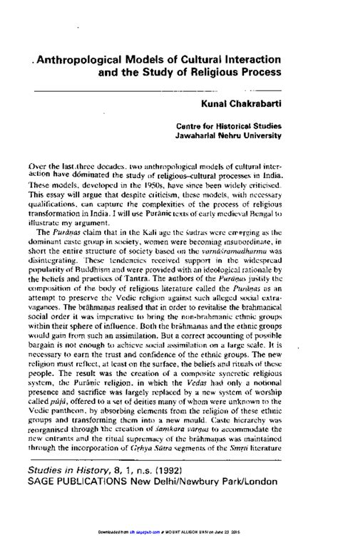 Anthropological models of Cultural Interaction and the study of ...