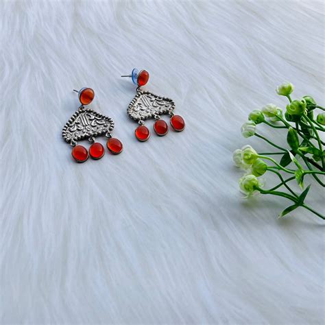 Orange German Silver Monalisa Stone Studs Earrings – Arzzbyfarha