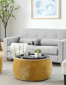 Woodilla Elegent Round Coffee Table with Wooden Top, Storage Ottoman ...