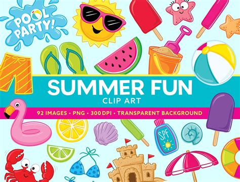 Summer Beach Clipart - Pool Party Clip Art - Beach Party Clipart - Cute ...