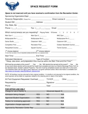 Fillable Online Space request form - Barbara and David Gibbs Recreation ...