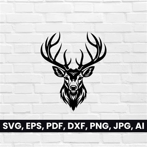 Deer Head Silhouette, Stag Shape SVG, Pdf, Dxf, Png, Deer With Antlers Face Clipart, Vector, T ...