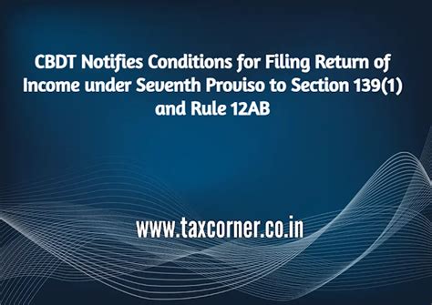 CBDT Notifies Conditions for Filing Return of Income under Seventh ...
