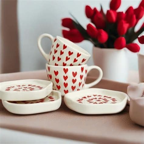 Praahi Lifestyle Love Latte Coffee Mug & Dessert Plate Set | Red Heart ...