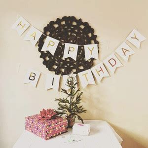 nakomoco WHITE HAPPY BIRTHDAY BANNER WITH GOLD METALLIC LETTERING ...