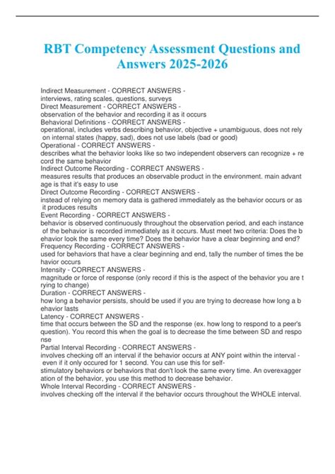 RBT Competency Assessment Questions and Answers - Rbt - Stuvia US