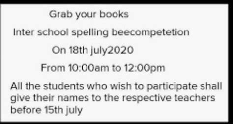 write a notice for organizing spelling bee - Brainly.in