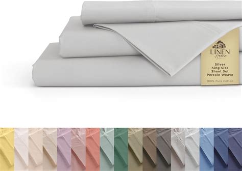Amazon.com: Linen Home 100% Cotton Percale Sheets King Size, Silver ...