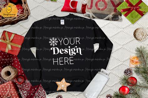 Black Christmas Sweater Mockup Gildan Graphic by MangoMockup · Creative ...