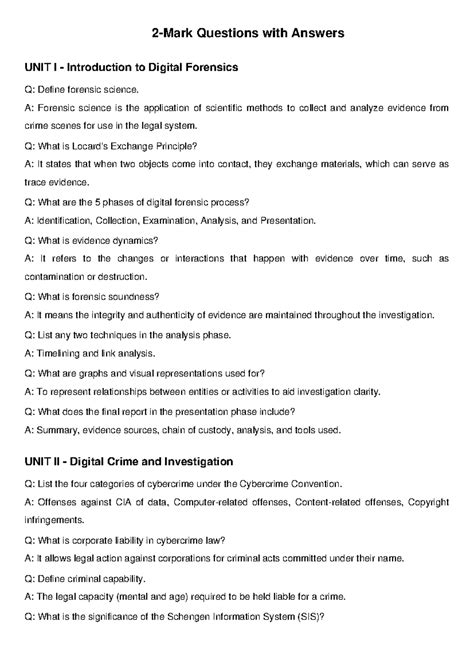 2 Mark Questions: Digital and Mobile Forensics (Unit I-IV) - Studocu