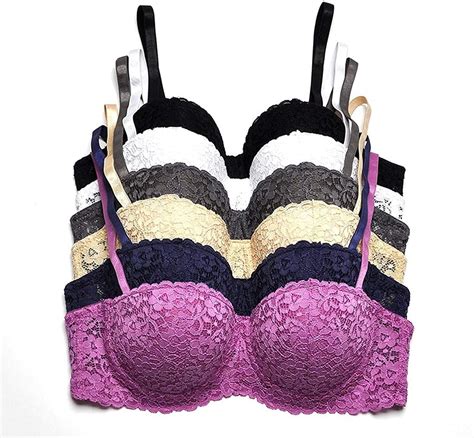 Iheyi 6 Pieces Plus Size Wired Full Cup Lace Plain Light Padded D DD ...