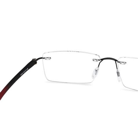 Buy Black Maroon Rimless Rectangle Bolt Air Essentials B-001 Eyeglasses ...