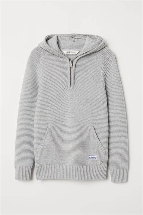 Knitted hooded jumper - Long sleeve - Light grey - Kids | H&M IN